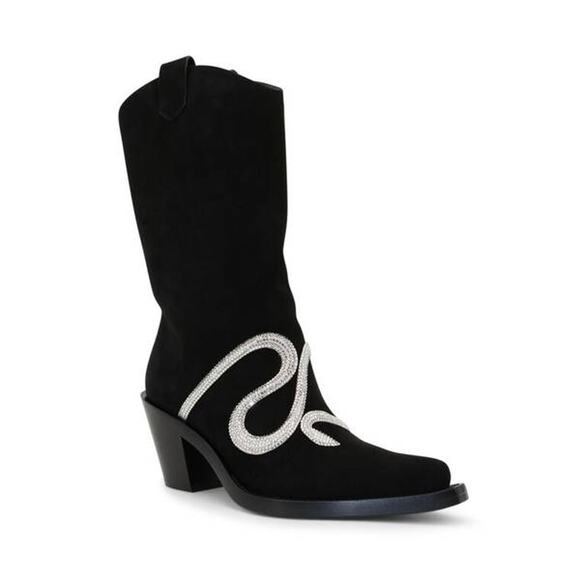 Rene Caovilla Jeweled Snake Strass 65mm Western Boot in Black Suede 39.5 - Picture 2 of 8
